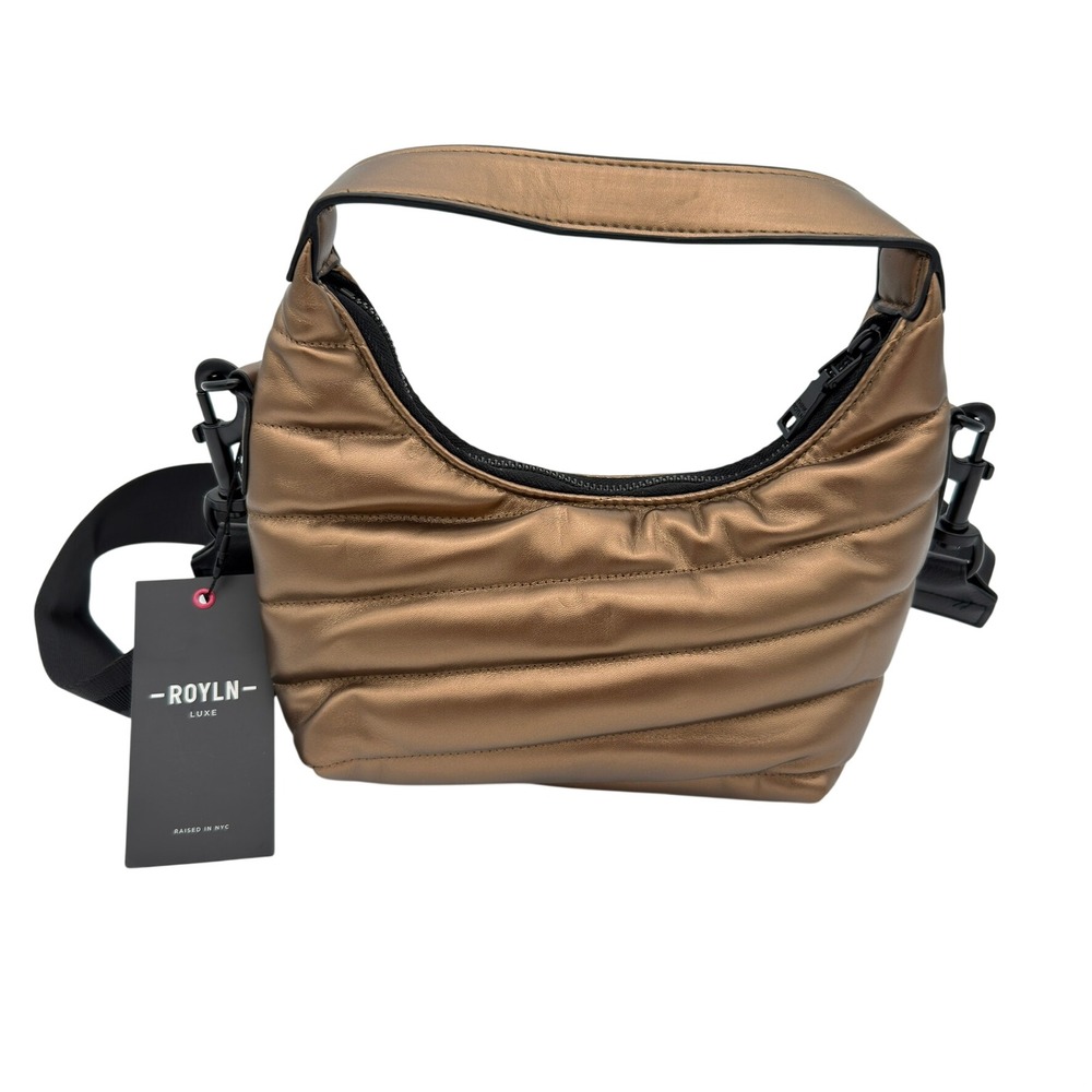 ROYLN Luxe Bronze Metallic Quilted Mini Crossbody Shoulder Bag NWT